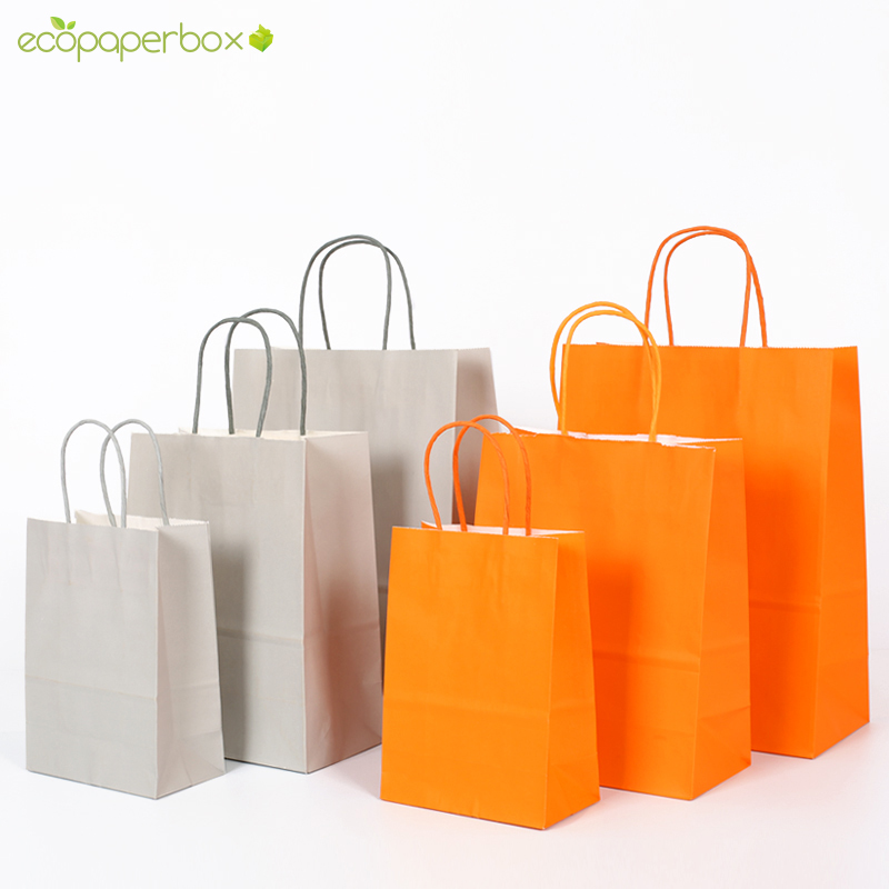 Custom Colored Brown & Orange Paper Bags with Twisted Paper Handle