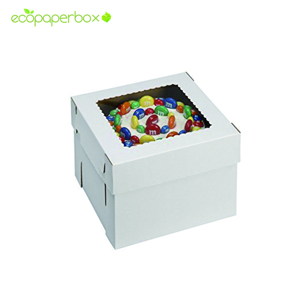  10x10x8 White/Kraft Plain 8" Deep Tall Cake Packaging Box W/Window