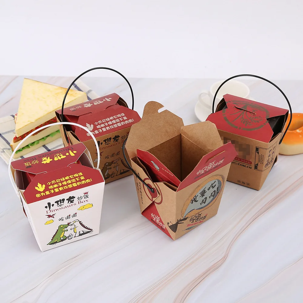 Customized Ramen Noodle Box Chinese Food Noodle Takeout Paper Box Takeaway with Plastic Handle - 3