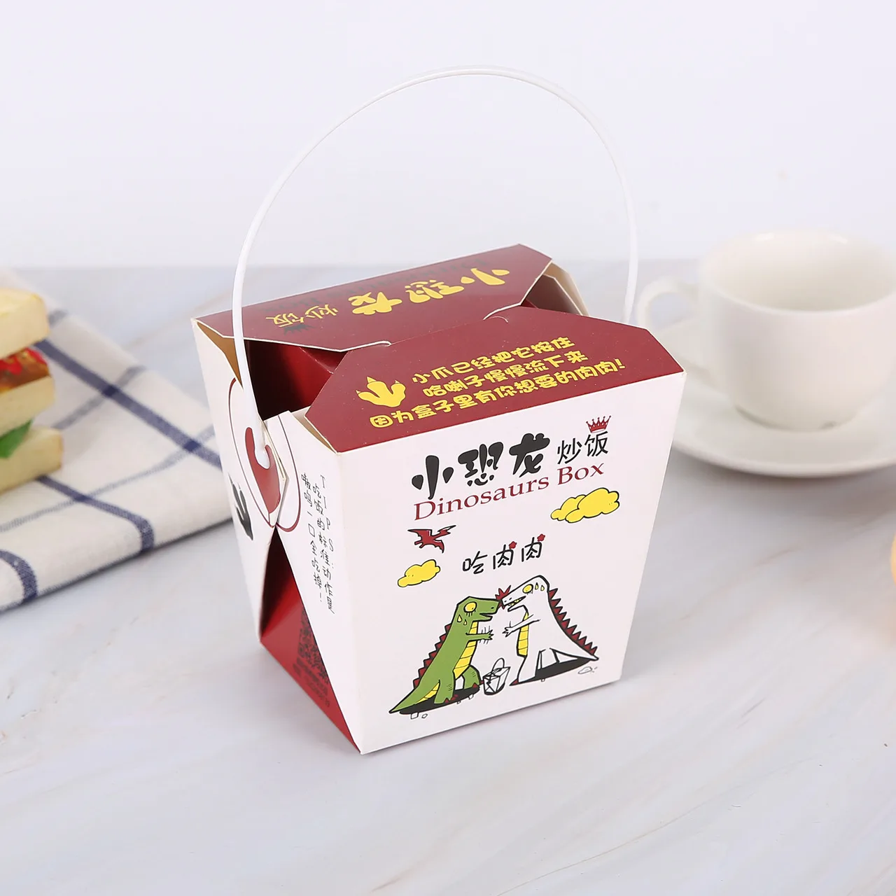Customized Ramen Noodle Box Chinese Food Noodle Takeout Paper Box Takeaway with Plastic Handle - 4