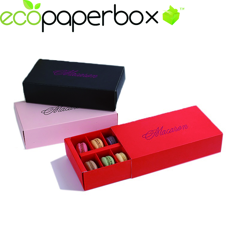 Custom macaron boxes Canada bulk slide tray packaging supplier 