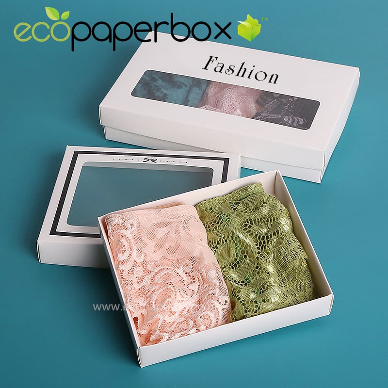 Flat Pack GIft Boxes with Lid and Window for underwears bra packaging box  design cardboard folding boxes