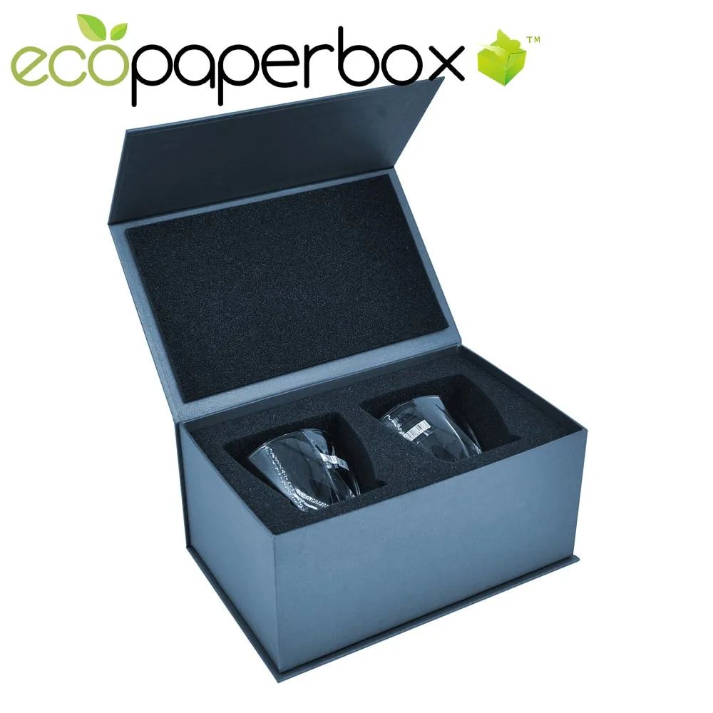 Black Rigid Cardboard Gift Box for A Wine Bottle and Glass from China - 6