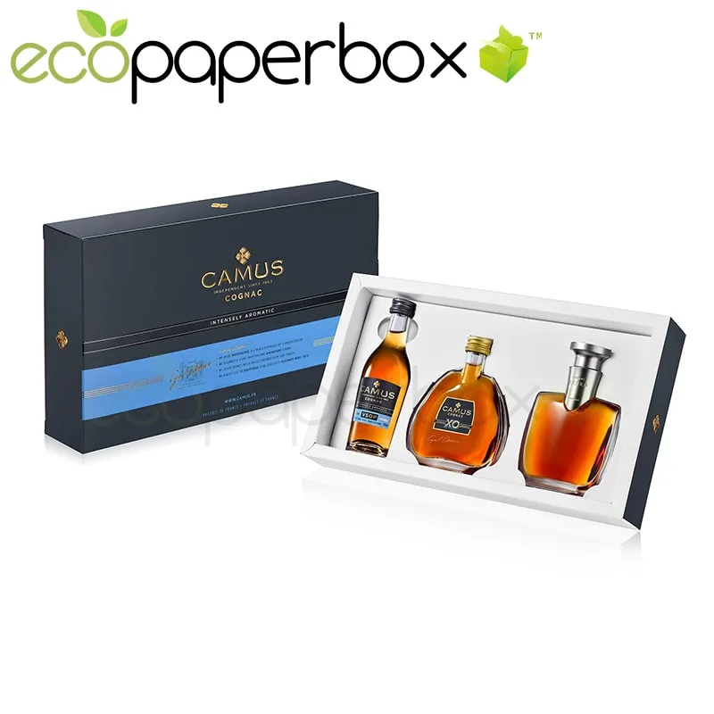 Black Rigid Cardboard Gift Box for A Wine Bottle and Glass from China - 7