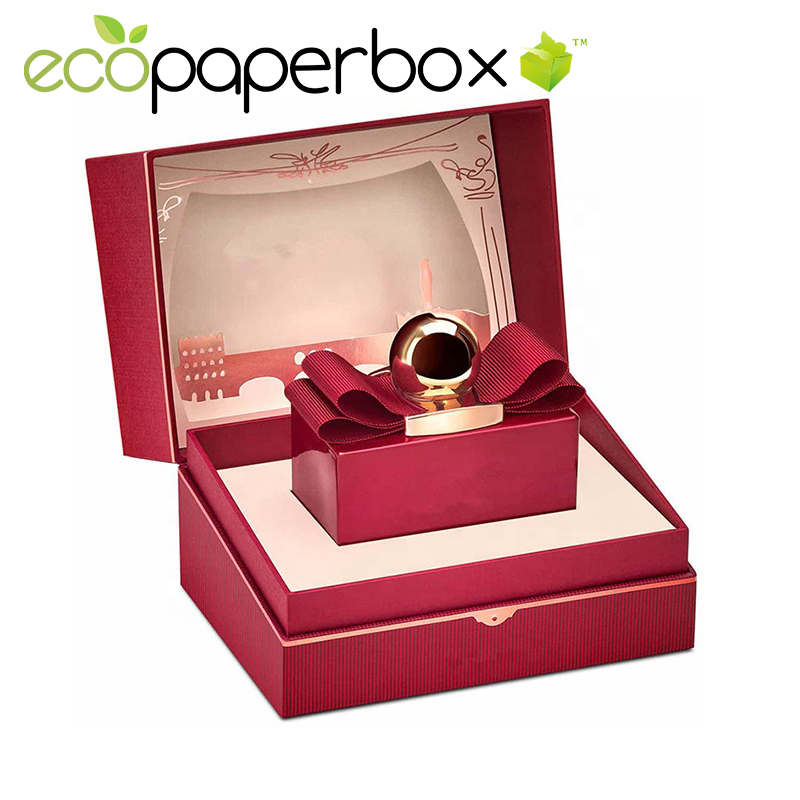 Custom hinged lid cosmetic rigid packaging gift boxes with ribbon