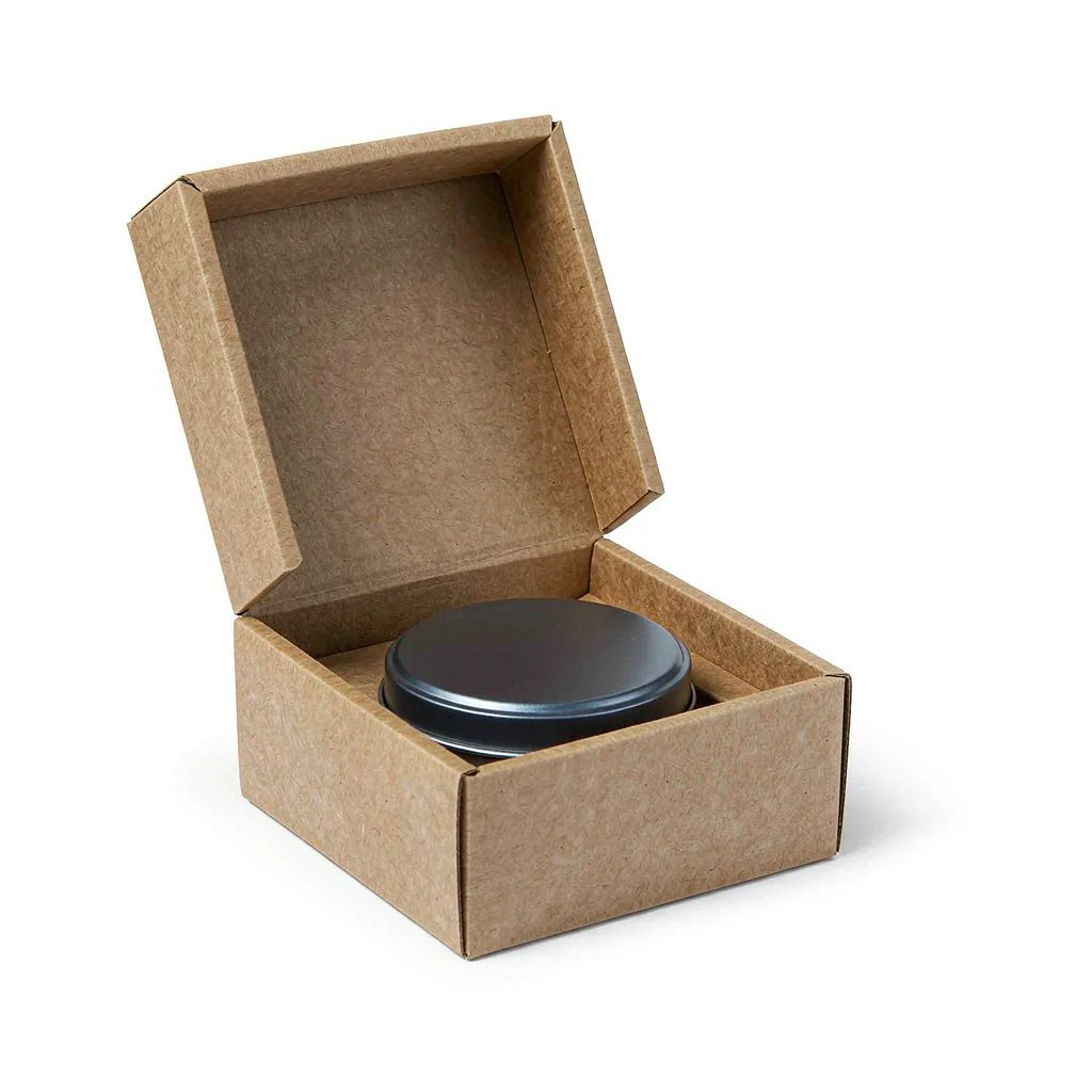 Tea gift rigid box in recycled kraft paper with lid-off setup style and a tea tin inside